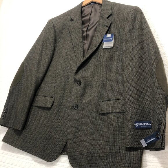 NWT Stafford Essentials Black Olive Check Classic Fit Men's Size 46R‎